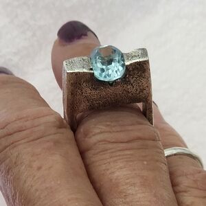 BRUTALIST HANDMADE AQUAMARINE SQUARE RING MADE WITH STERLING SILVER SZ 6